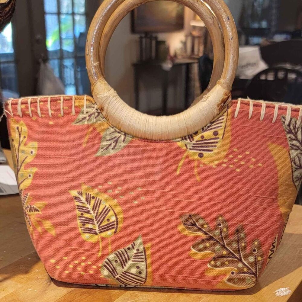 Cane handle Fossil handbag, Terracotta, Tan, Tropics